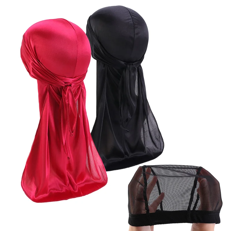 3PCS/LOT Men\'s Silky Durags Bandanas Turban hat Wigs Doo Men Satin Durag Biker Headwear Bonnet Cap Comfortable Sleeping Hat