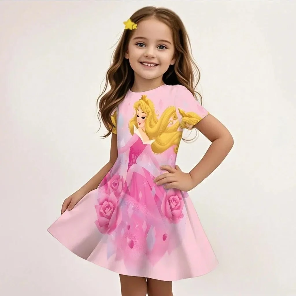 Nuevo Vestido de Princesa Disney 2025, Idea de Regalo, Falda con Estampado 3D, Top de Manga Corta para Niñas