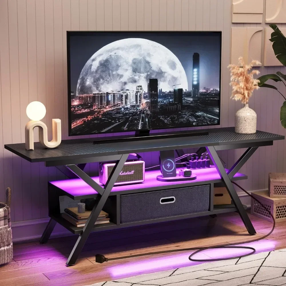 LED TV Stand, Entertainment Center with Power Outlets Gaming TVs Stands for 55 Inch TVs Game Console, TV Stand