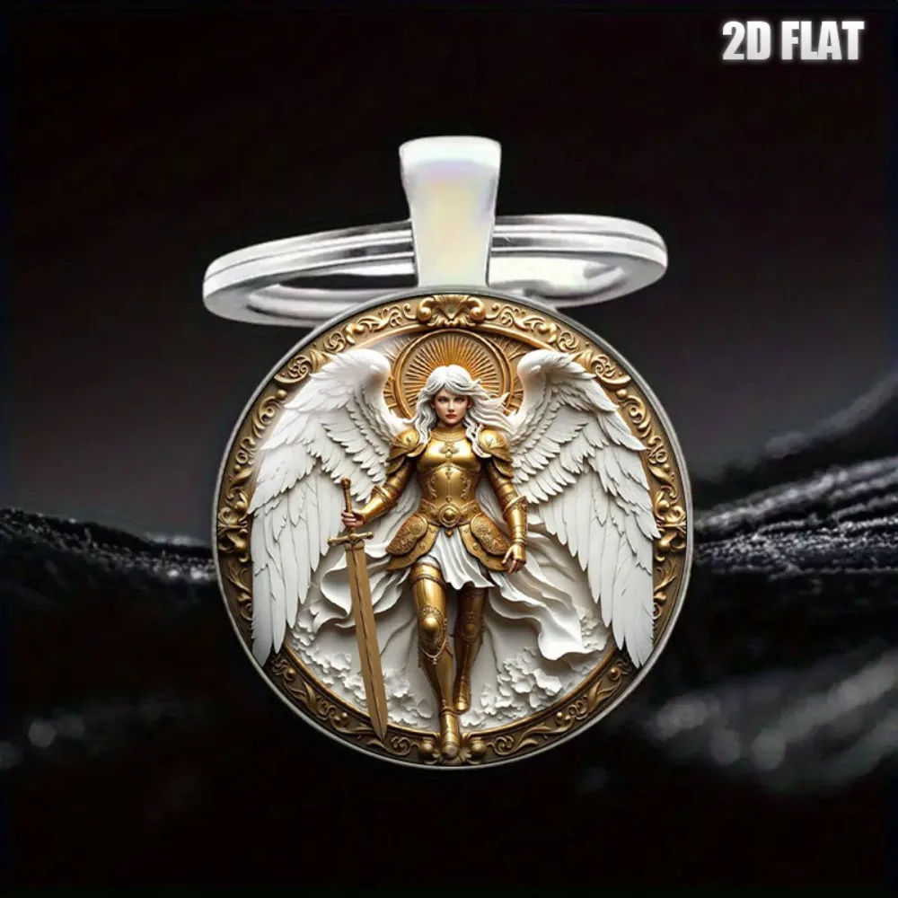5-24Sets  Archangel Michael 2D Flat Keychain Warrior Angel Religious Pendant Faith Gift Baptism Communion Xmas Easter Souvenir view 2