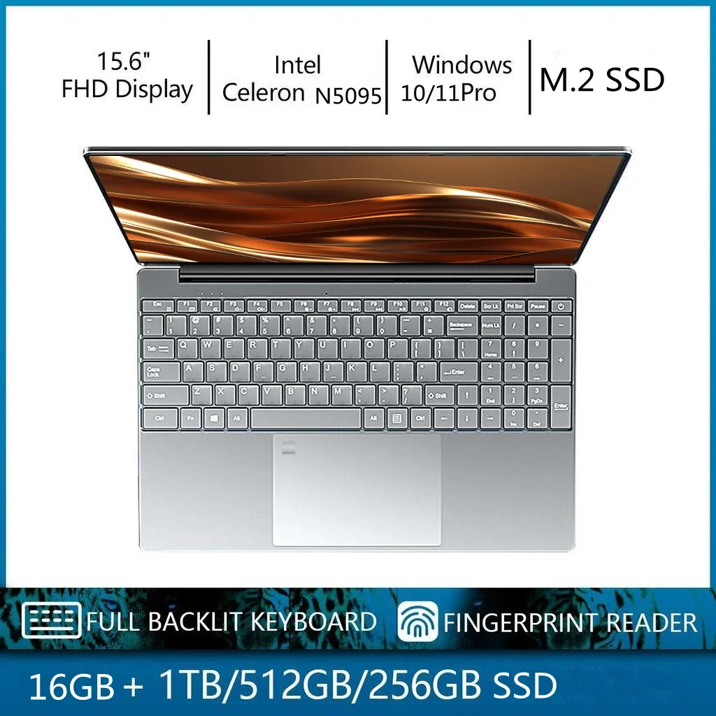 Офисные игры для ноутбуков 15.6 Inch IPS DDR4 16GB RAM Intel 11th Celeron N5095  Windows 10 11 Pro Office Notebook Pc Portable