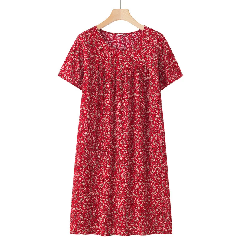 Loose Nightdress Women Viscose Soft Floral Printing Sleep Dress Breathable Dress For Mother Casual Nightie Home Clothes