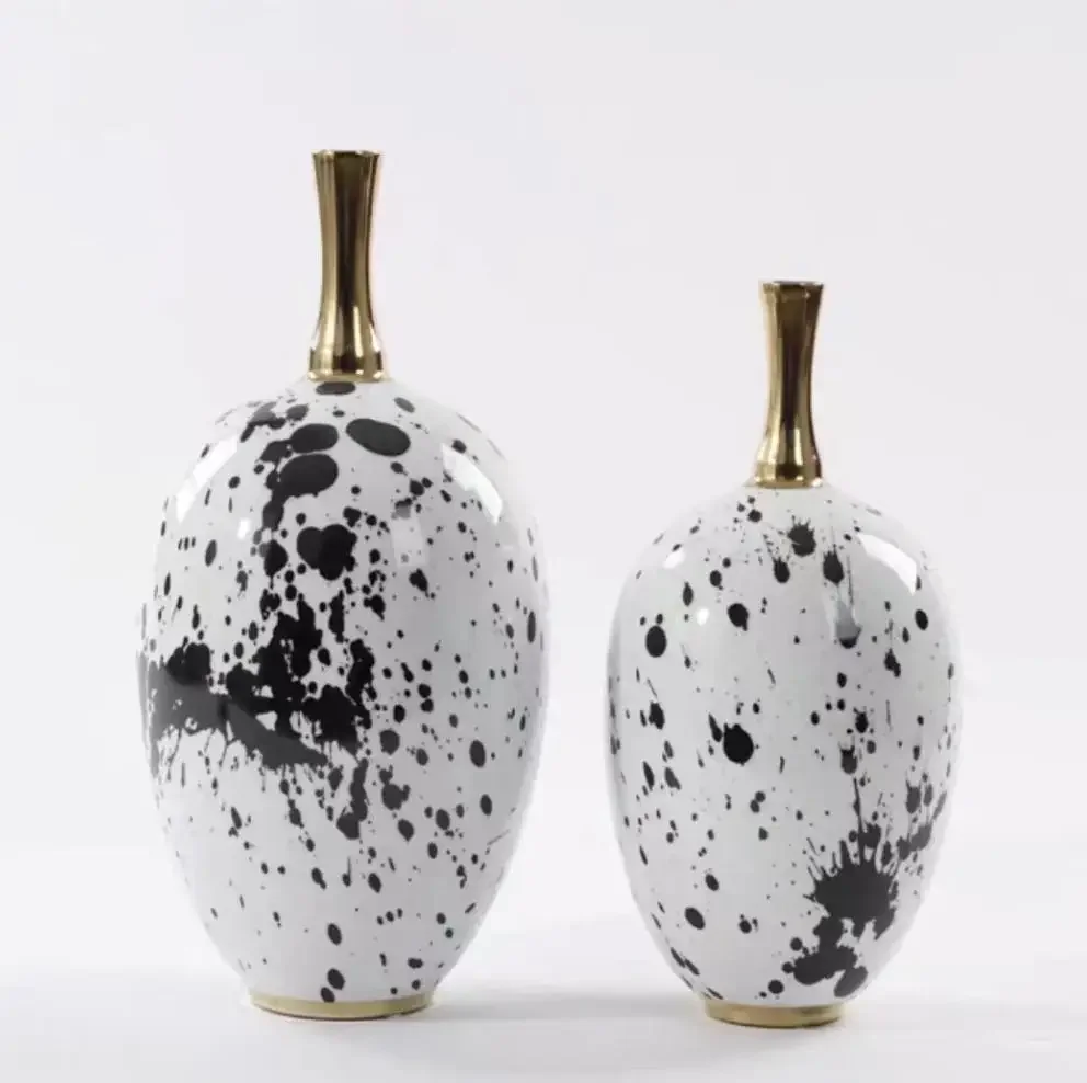 New Chinese ink marble pattern ceramic vase study tea room artistic conception flower arrangement decoration model room ornament