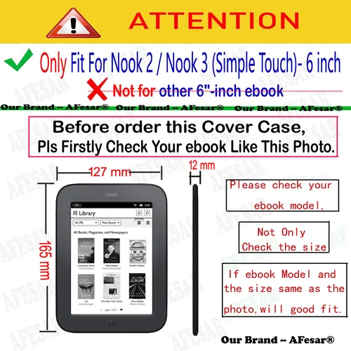 Imagen 2 del producto Barnes y Noble Nook Simple Touch funda para lector de libros electrónicos para el modelo BNRV300/BNRV350 fundas protectoras de cuero para libros electrónicos