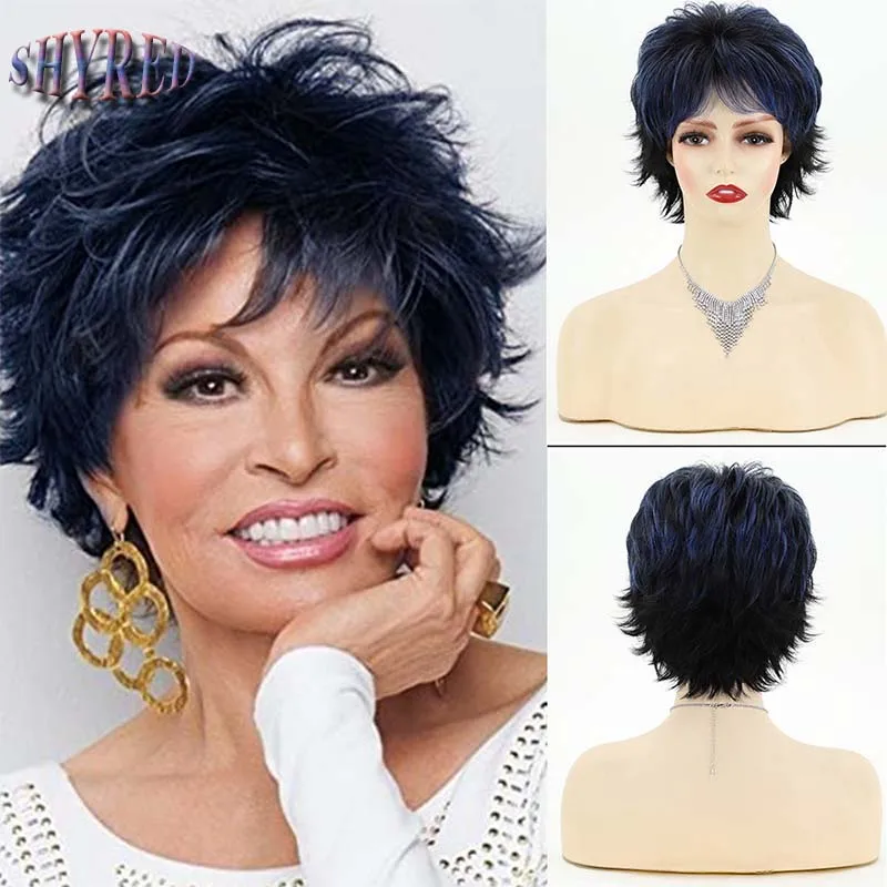 Synthetic Short Wigs with Bangs Soft Hair Daily Use Short Brown Ombre Curly Synthetic Hair Costume Party Wig for Women