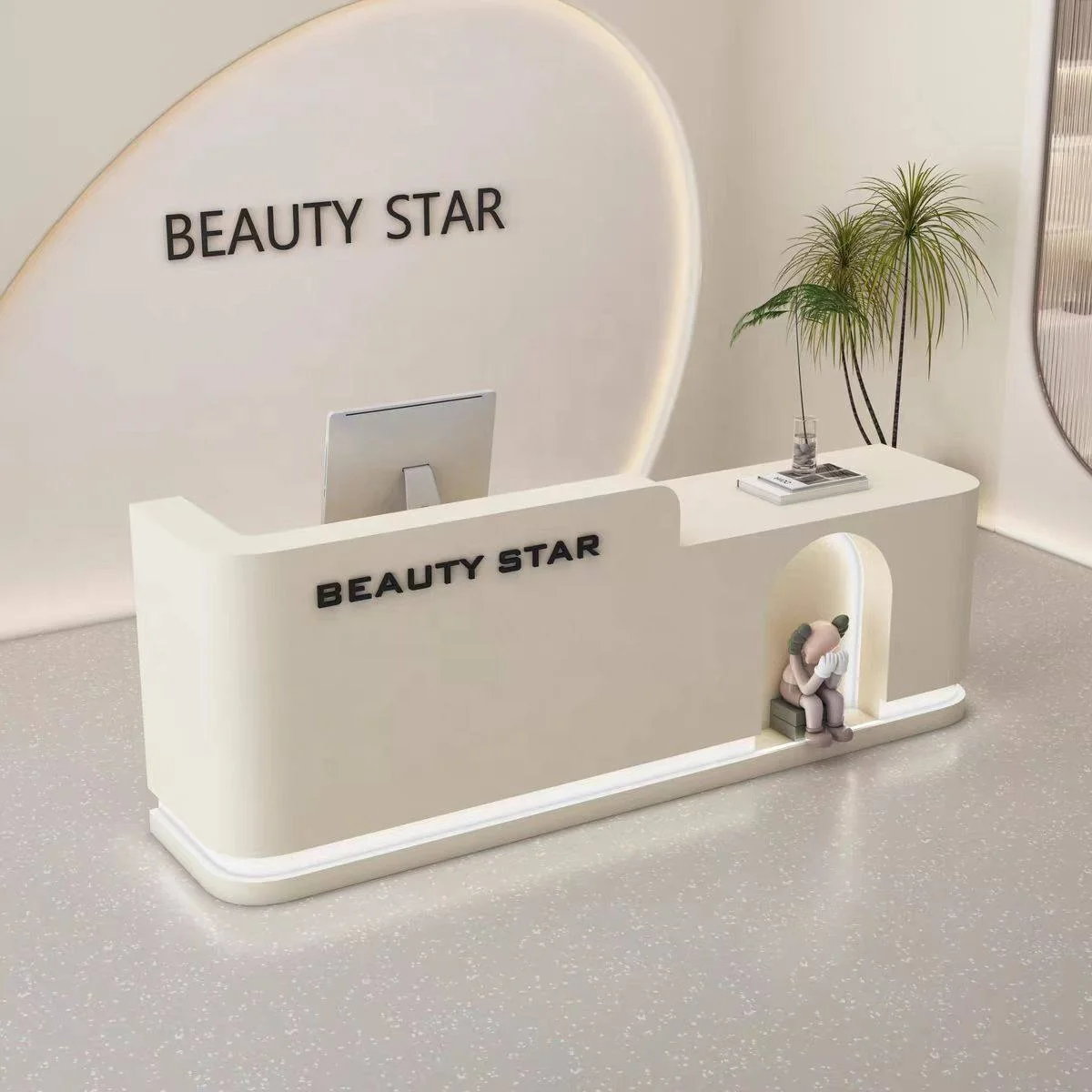 Beauty Salon, Nail Salon, Barber Shop, Reception Desk, Cream Style, Men's And Women's Clothing Store Checkout Page Bar Counter