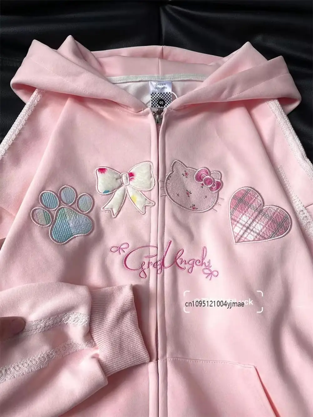 Cute Hello Kitty Hooded Zipper Coat for Women Sanrios Anime Y2K Embroided Student Sweet Trendy Thick Jackets Clothes Girls Gift