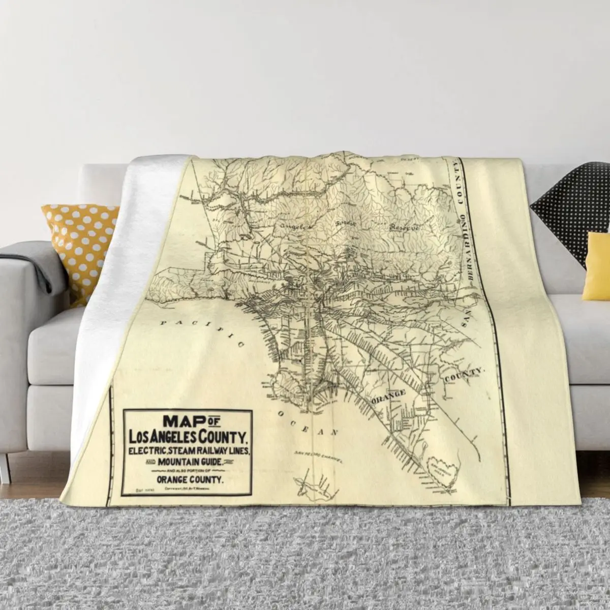 

Map of Los Angeles County (1912) Throw Blanket Furrys Bed covers Thins Blankets