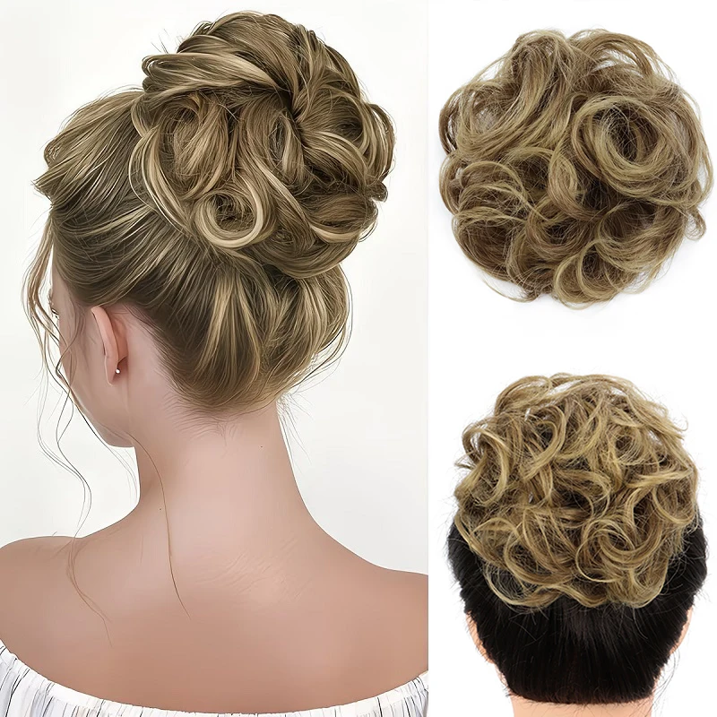

Пушистая накладная прическа-пучок из синтетического волокна для женщин, короткие кудрявые волнистые волосы для повседневного использования