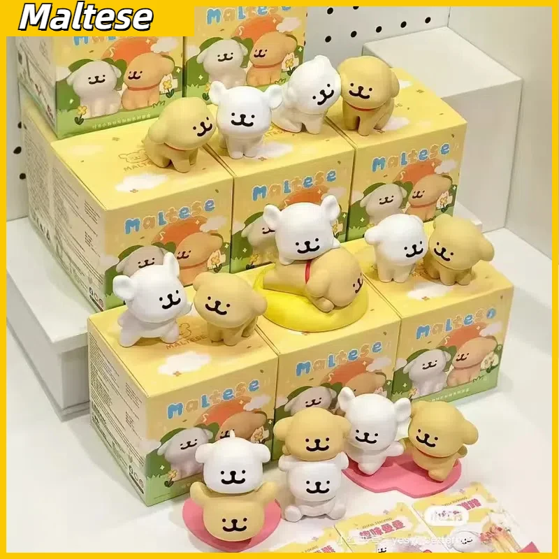 

Мальтийские наклейки Happy, слепая коробка, фигурка, милые модные игрушки, кукла, автомобиль, настольные украшения, подарок на день рождения