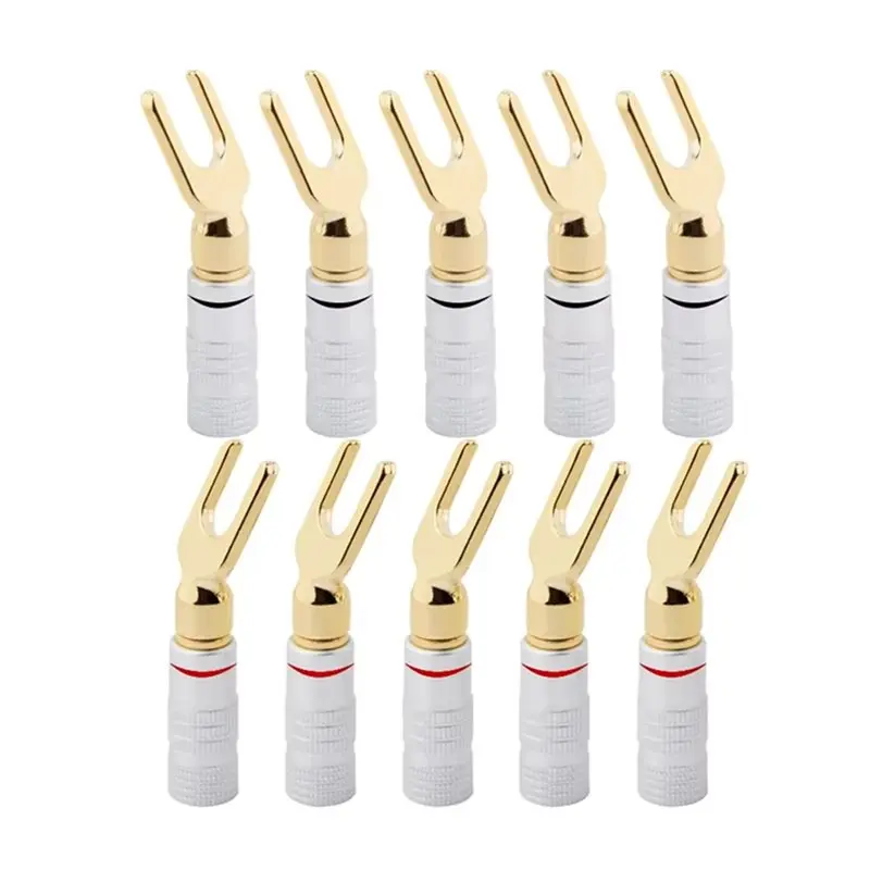 A98E-20Pcs Y/U Type Banana Plugs Speaker Audio Cable Wire Connector Screw Lock Fork Spade Plug Banana Connectors