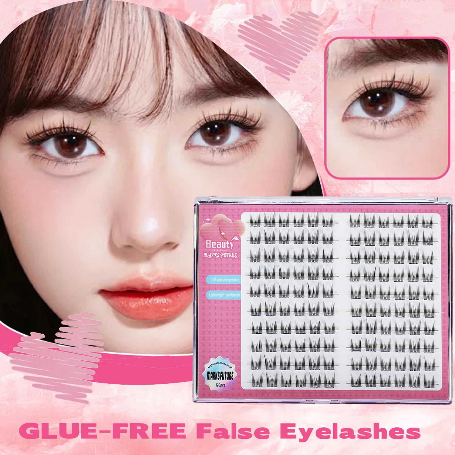 Self-Adhesive Eyelashes, 120 Pieces, Curled False Eyelashes Suitable for Beginners, Easy to Wear, Glue-Free False Eyelashes, Length 11Mm-13Mm, Naturally Curled for a Gorgeous Look, Suitable for Daily Wear and Parties