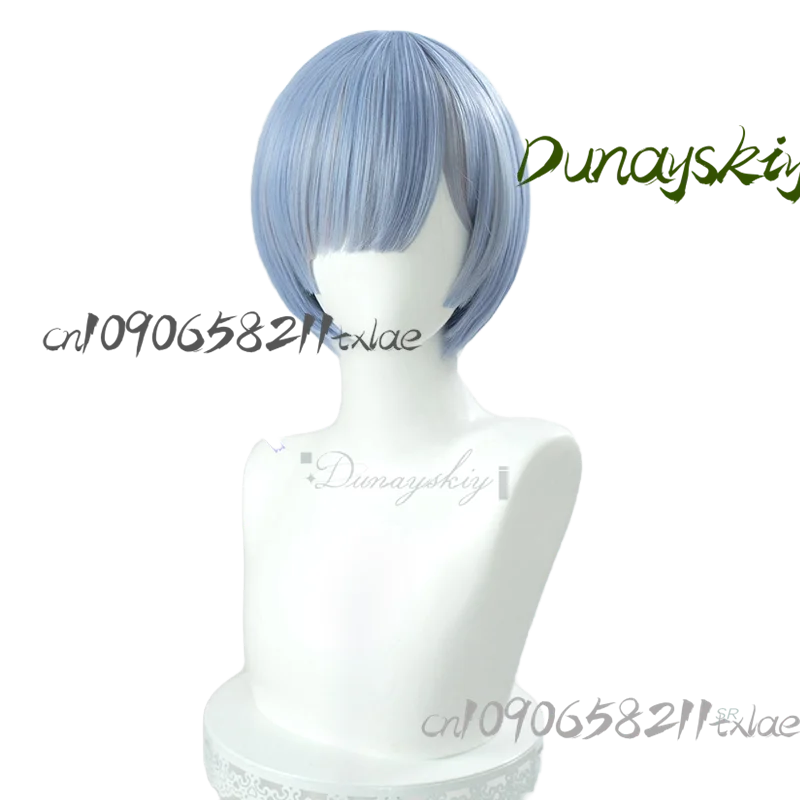 Remm Cosplay Costume Anime Re:  From Zero Blue White Cheerleading PU Coat Skirt Wig Woman Halloween