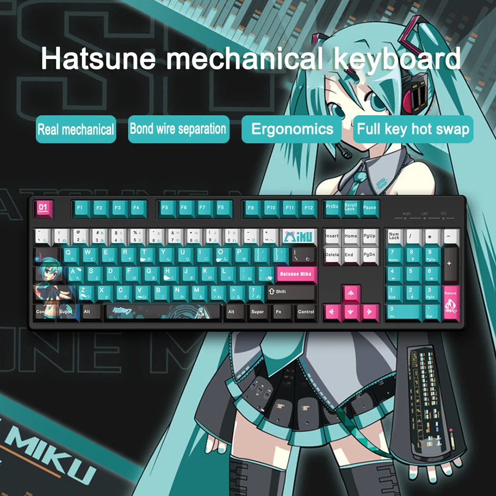 Imagem -03 - Teclado Mecânico do Jogo com Fio Cherry Perfil 104 Tema Chave Pbt Anime Keycap Teclado Mecânico para Teclados mx Multi-papel