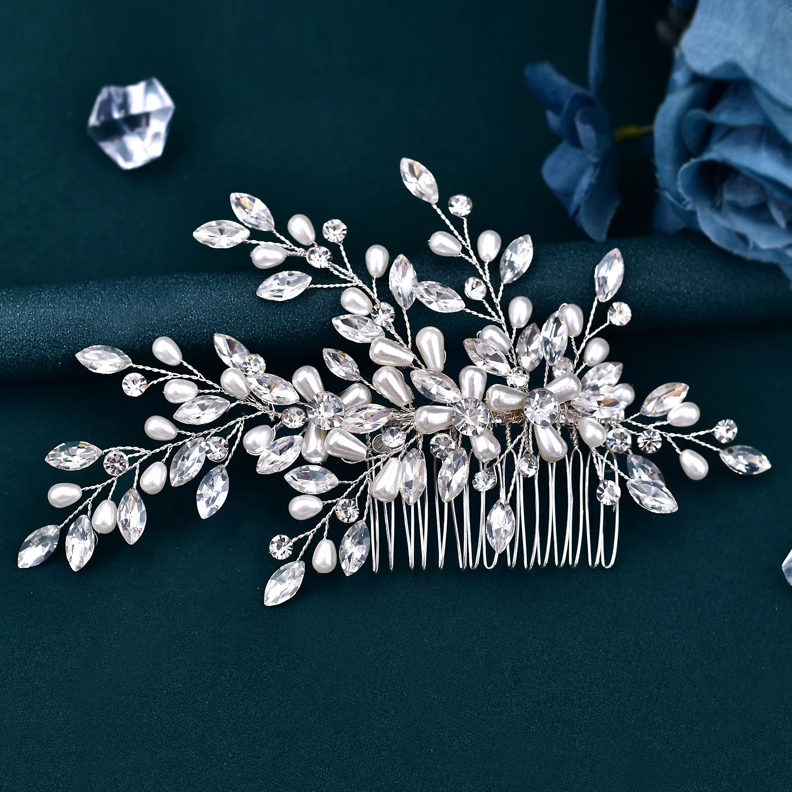 Peine de perlas para mujer, pinza de pelo nupcial con diamantes de imitación, accesorios para el cabello de boda, Tiara de novia de cristal, tocado hecho a mano para niña, HP527