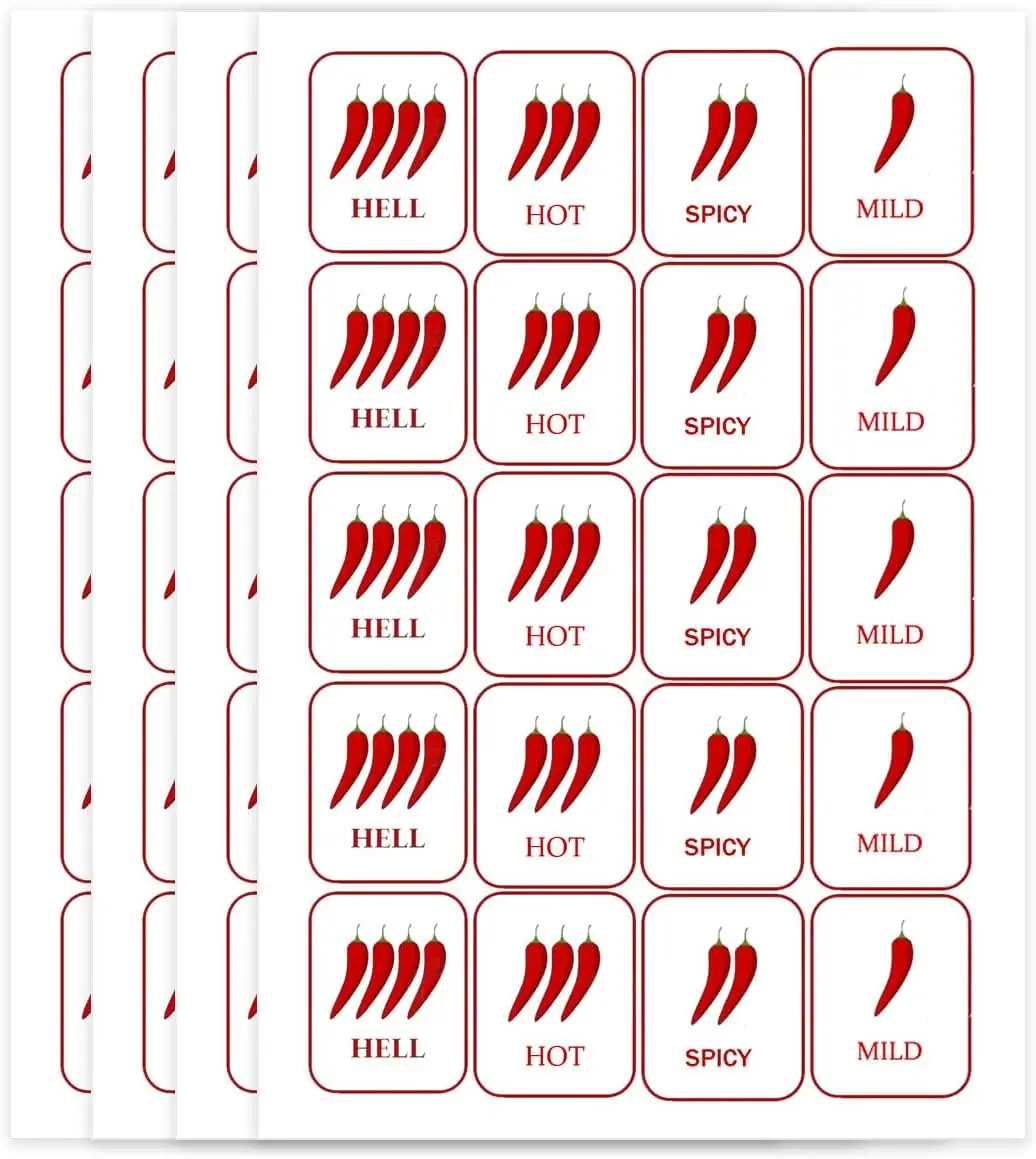 4-Level Spicy Indicator Stickers Red Chili Pepper Labels 0.75*1 Inch Spicy Stickers 500 Pcs