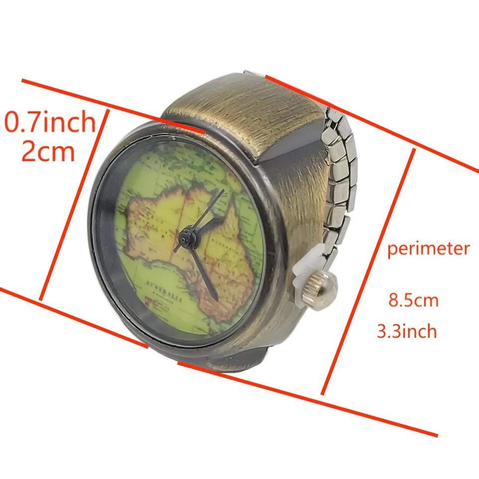 Retro Map Face Ring Watch for Men and Women Fashion Trend Retro Quartz Watch Antique Copper Exquisite Small Gift Watch