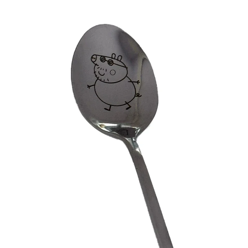 Peppa Pig Cartoon Spoon Kawaii Page George Family Stainless Steel Ladle Home Food for Children Tableware Spoons Birthday Gifts