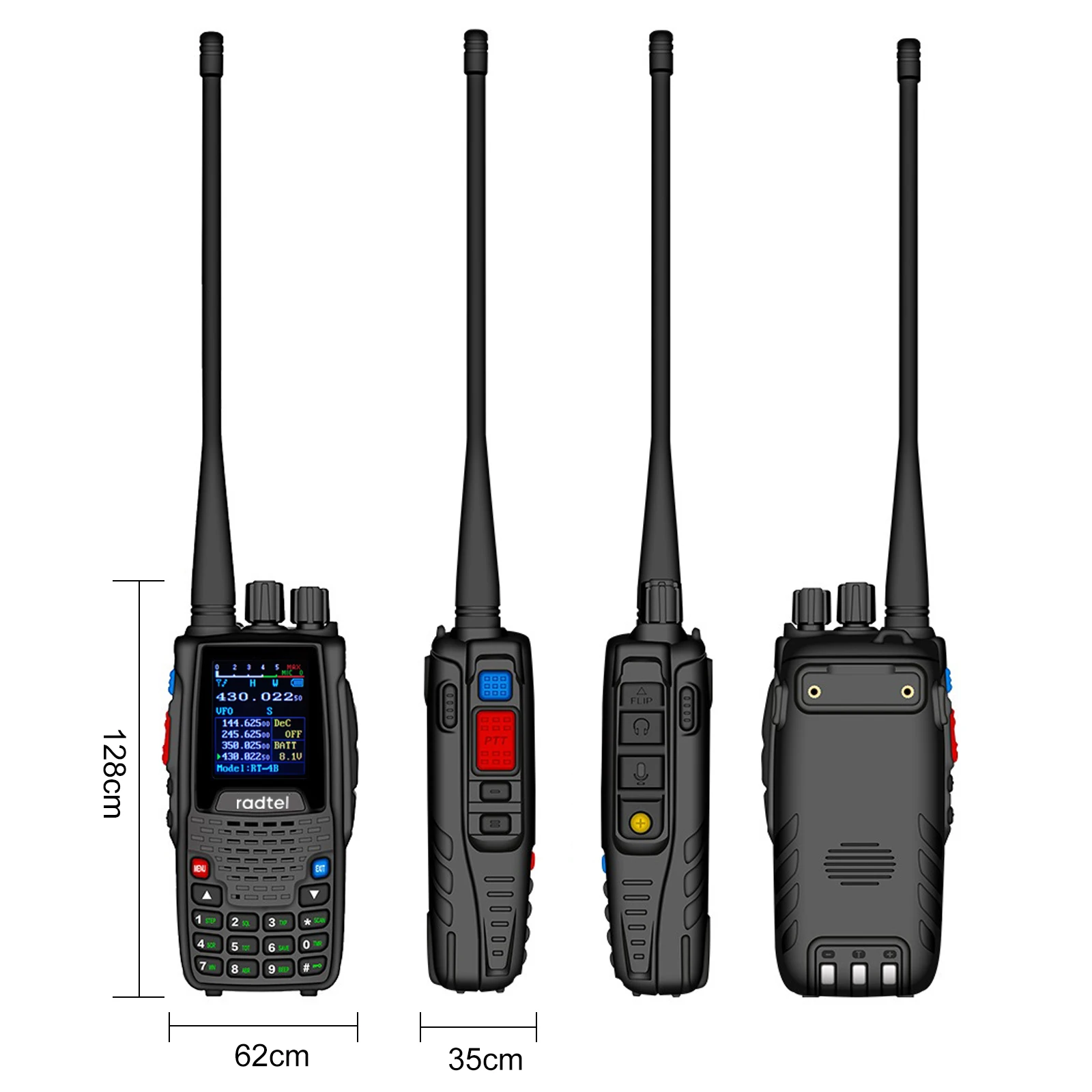 Radtel RT-4B 5 Bands Amateur Two Way Radio 200CH Ham Walkie Talkie VOX DTMF 2 Tone 5 Tone SOS Color LCD Police Scanner FM radio