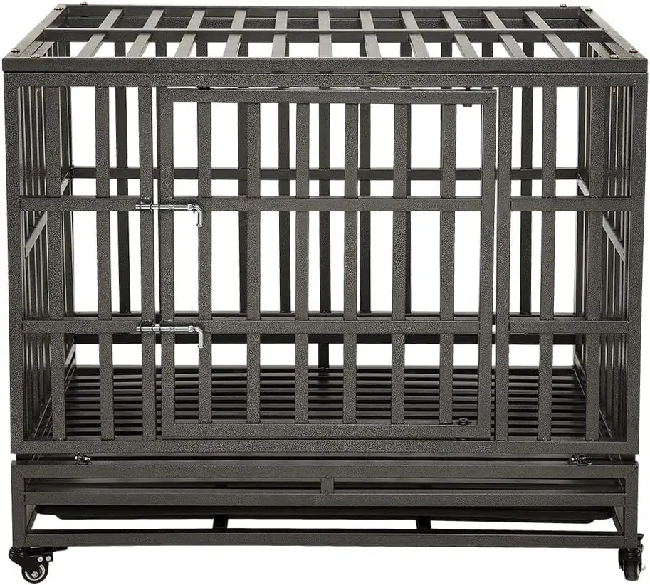 Dog Cage Metal Kennel and Crate for Medium and Large Dogs, Pet Playpen with Four Wheels, Easy to Instal