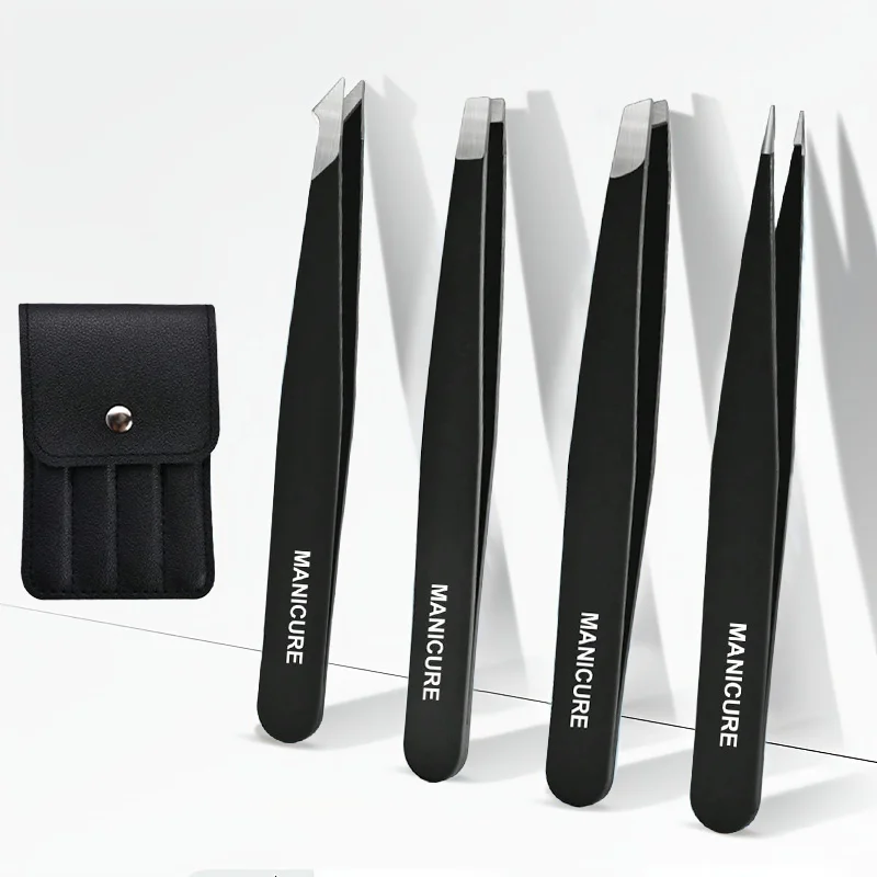 Kit de Pinças para Sobrancelhas em Aço Inoxidável 1/4pc com Bolsa de Armazenamento, Pinças para Remoção de Pelos em Salão de Beleza e em Casa