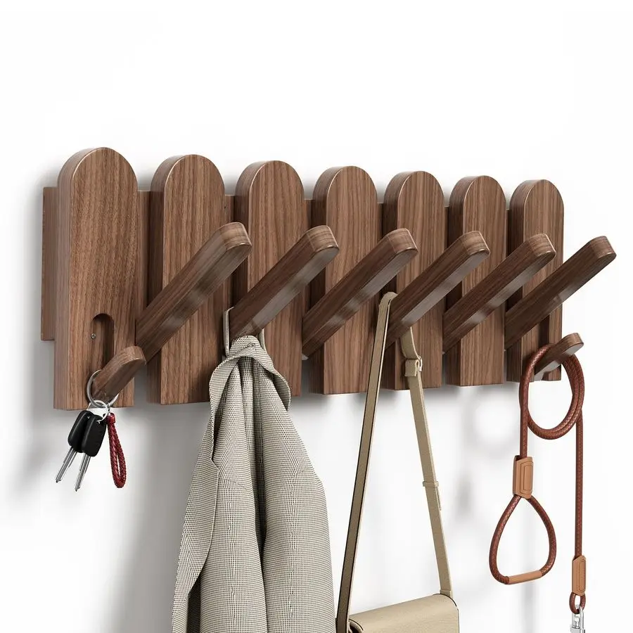 

Walnut Wood Coat Rack Wall Mount,16.5 Wall Mounted Coat Rack with 8 Retractable Hangers,Heavy Duty Coat Hooks for Hanging Coats,