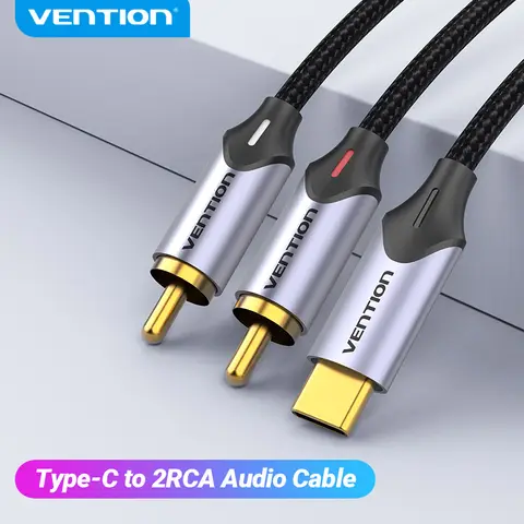 Vention-USB C to RCA 오디오 케이블 c형 2 RCA 케이블 스피커 앰프 화웨이 샤오미 노트북용, 1m 2m 3m 분배기 RCA Y