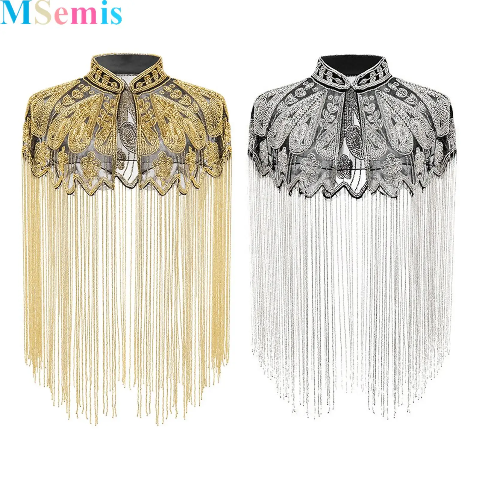 1920s Flapper Dresses for Women Fringed Shawl Wraps Sequin Beaded Evening Cape Art Decor for Wedding Party