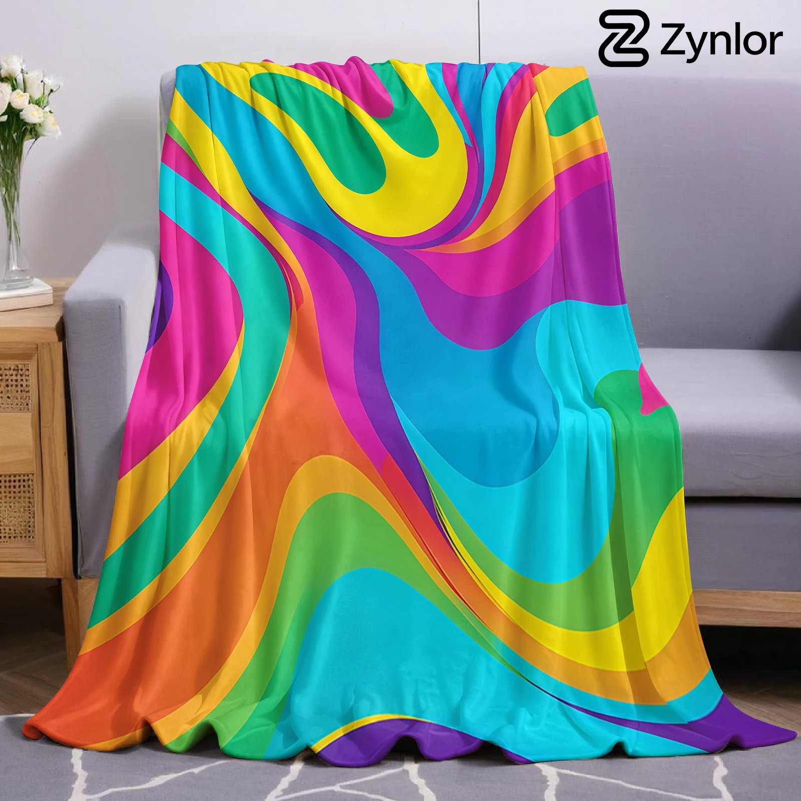 Rainbow Swirl Cartoon Anime Print Flannel Blanket Soft Warm Throw for Kids Bedroom Sofa Bed Christmas Office Car
