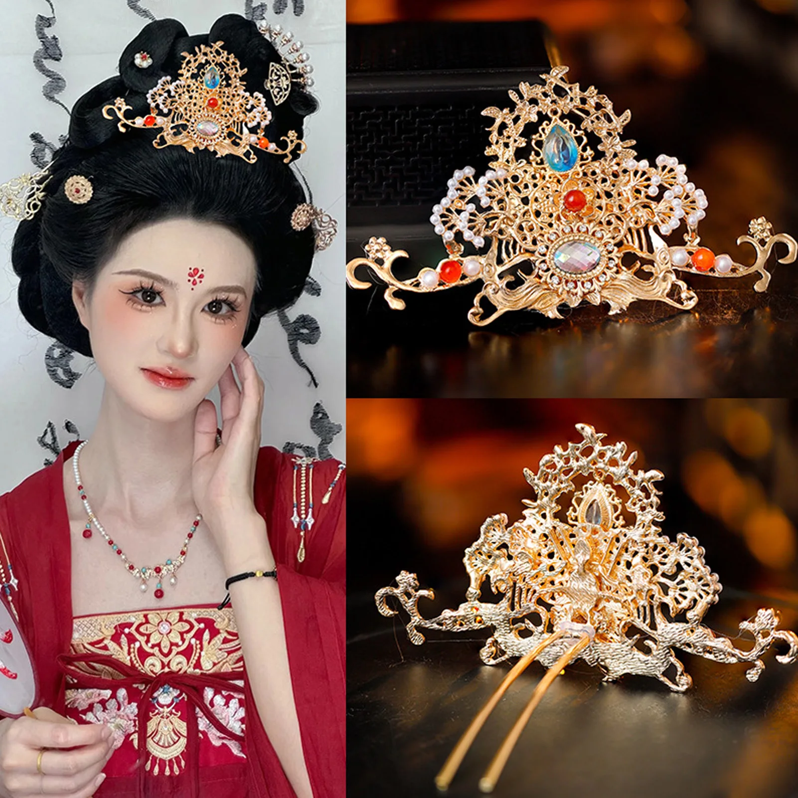 

Ancient Style Hair Crown Chinese Hanfu Hairpin Hair Stick For Bride Wedding Temperament Headdress Hair Accessories Gifts