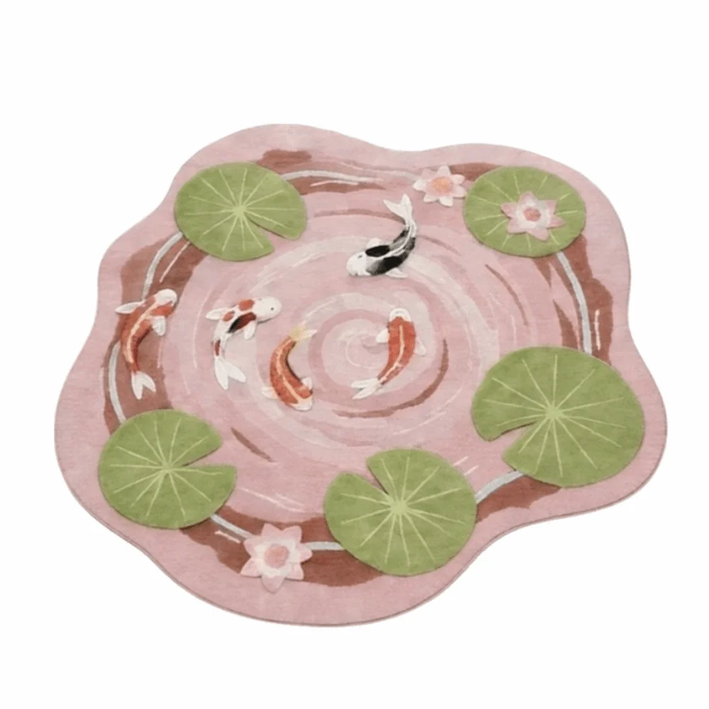 Imitation Cashmere Fish Pattern Carpet Anti-Slip Carp Print Koi Pond Carpet Soft Chinese Style Pond Door Mat Living Room