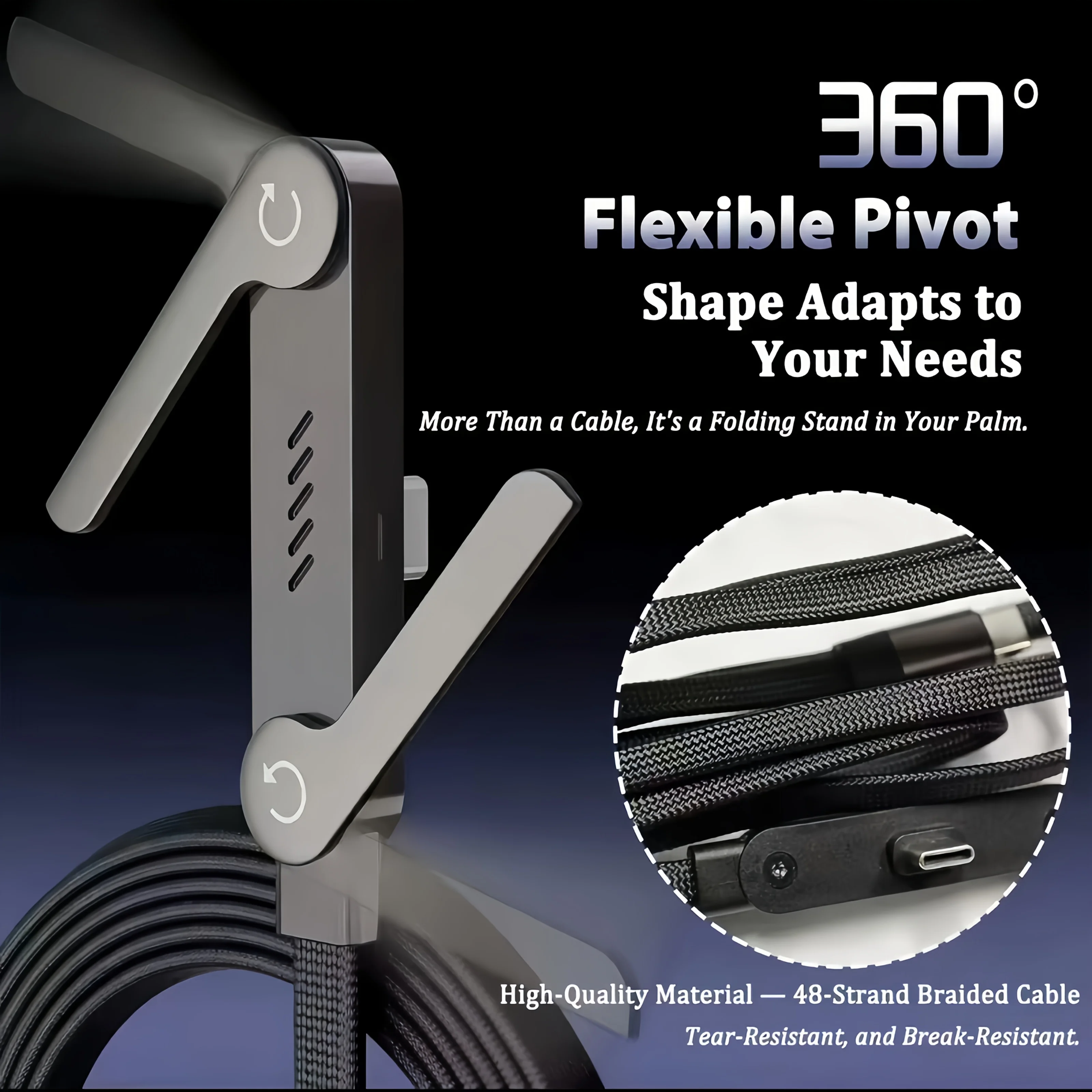Foldable Charging Cable With Integrated Stand Fast Charging Cable Phone Tablet 240W Ultra-Fast Data Cable Phone Holder New