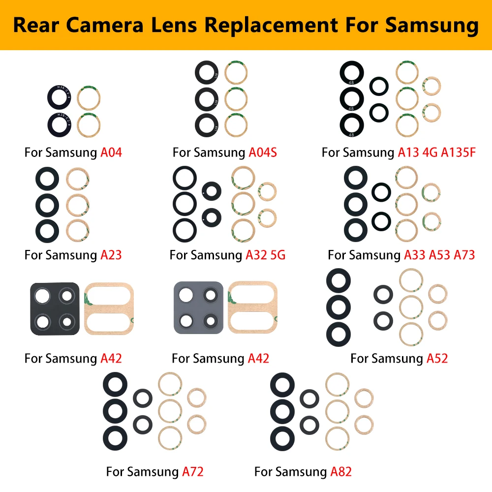 2pcs Rear Back Camera Glass Lens Glue For Samsung A04 A04S A23 A33 A53 A73 A42 A72 A13 4G A135F A32 5G With Ahesive Replacement