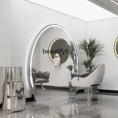 Y13 Hair salon mirror table Special stainless steel single and double-sided mirror table Dyed floor mirror with lamp