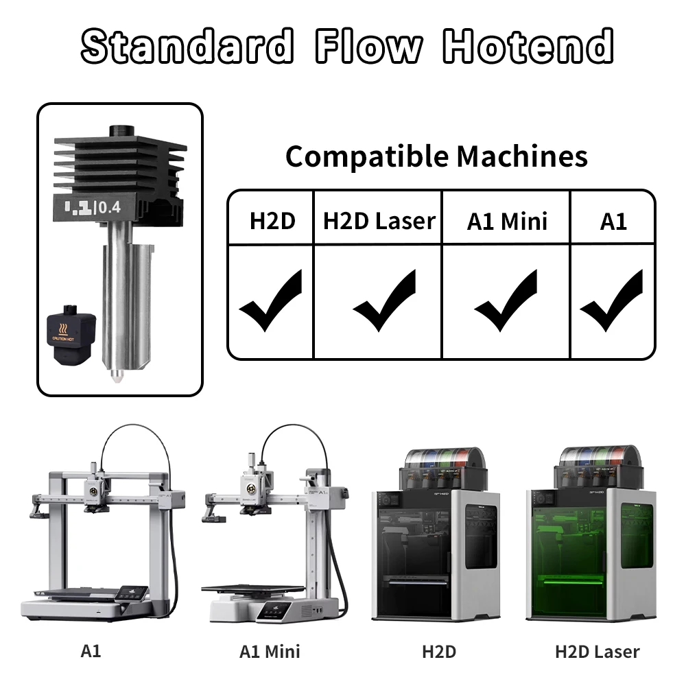 H2S Hotend For Bambu Lab H2D Print Head Non-detachable Hardened Steel Nozzle 0.2/0.4/0.6/0.8mm For Bambu H2C/P2S/A1/A1mini