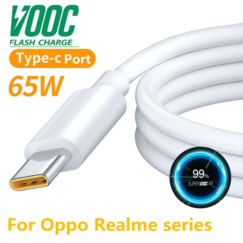 

65W Type C Cable For Realme C35 6 7 8i 8 9 Pro GT 2 Neo 3T Phone VOOC Super fast Charger Cable For OPPO Reno4 Z A94 5G