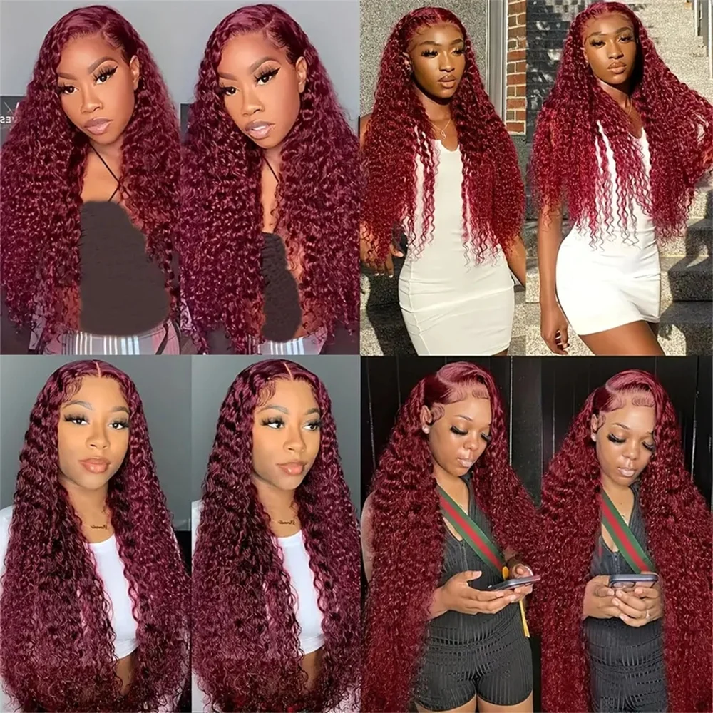 13x6 hd deep wave lace frontal wig 99j burgundy curly wigs human hair for cosplay choice 13x4 water wave lace front wig