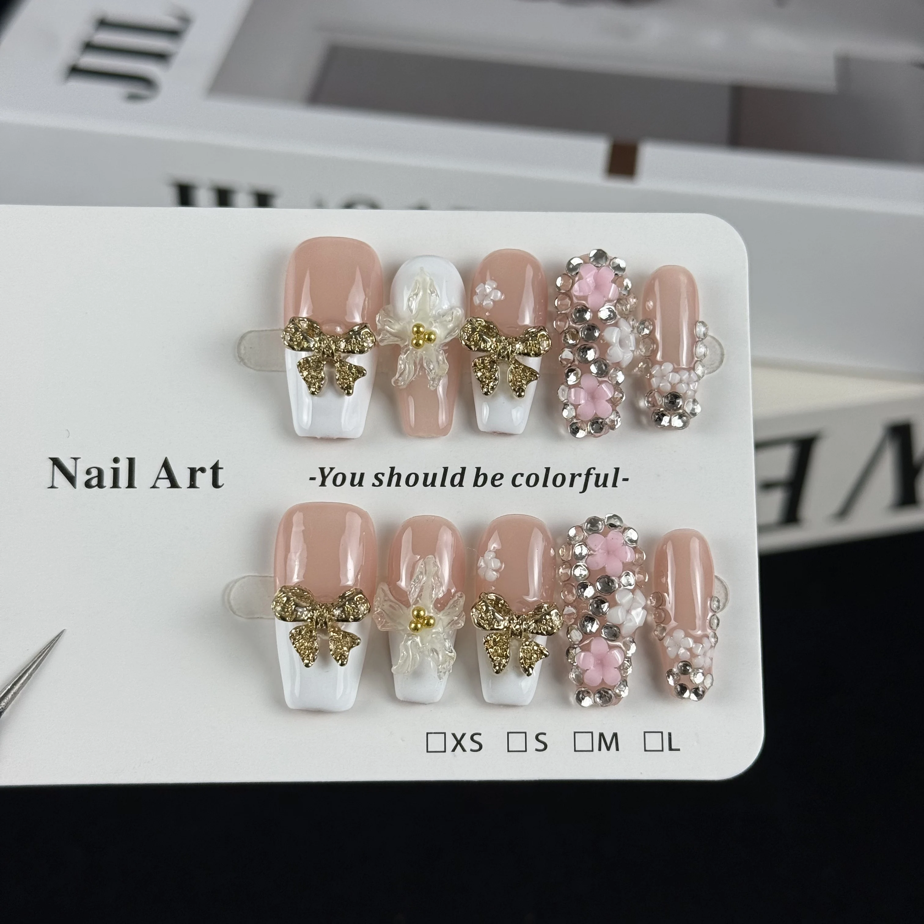 10pcs high-end Luxurious retro style, hand-painted three-dimensional patterns, bow knots, glittering stacked diamonds handmade