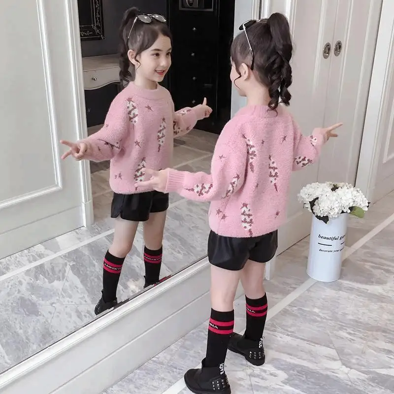 Sweater Casual Basic Crewneck Baby Thick Slouchy Soft Wool Kids Clothing for Girls Autumn Winter Sweaters Hooded Top 6 8 10 12Y