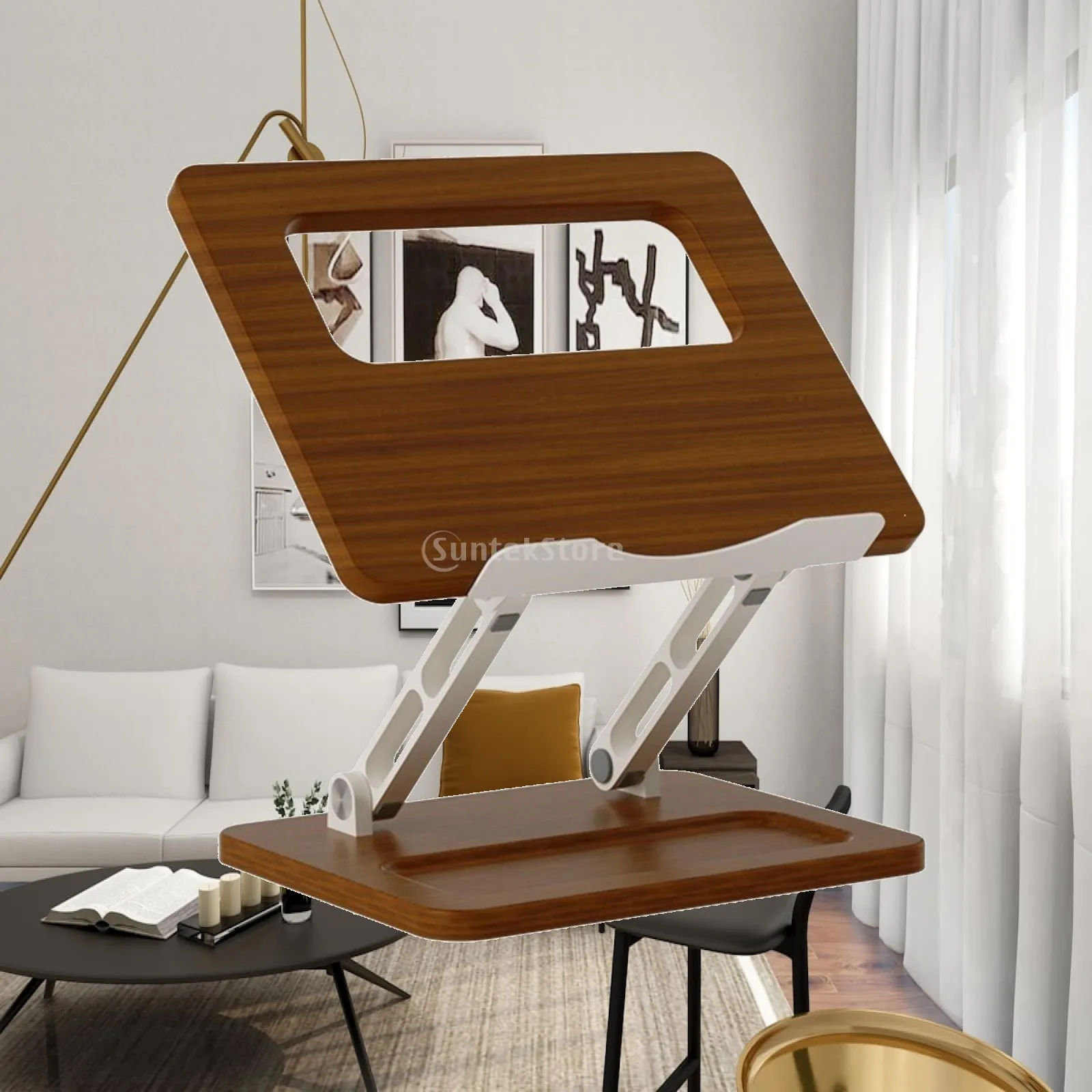 Laptop Stand Ergonomic Laptop Stand with Wooden Board Notebook Riser Stable Furniture Minimalist for Professionals, Office