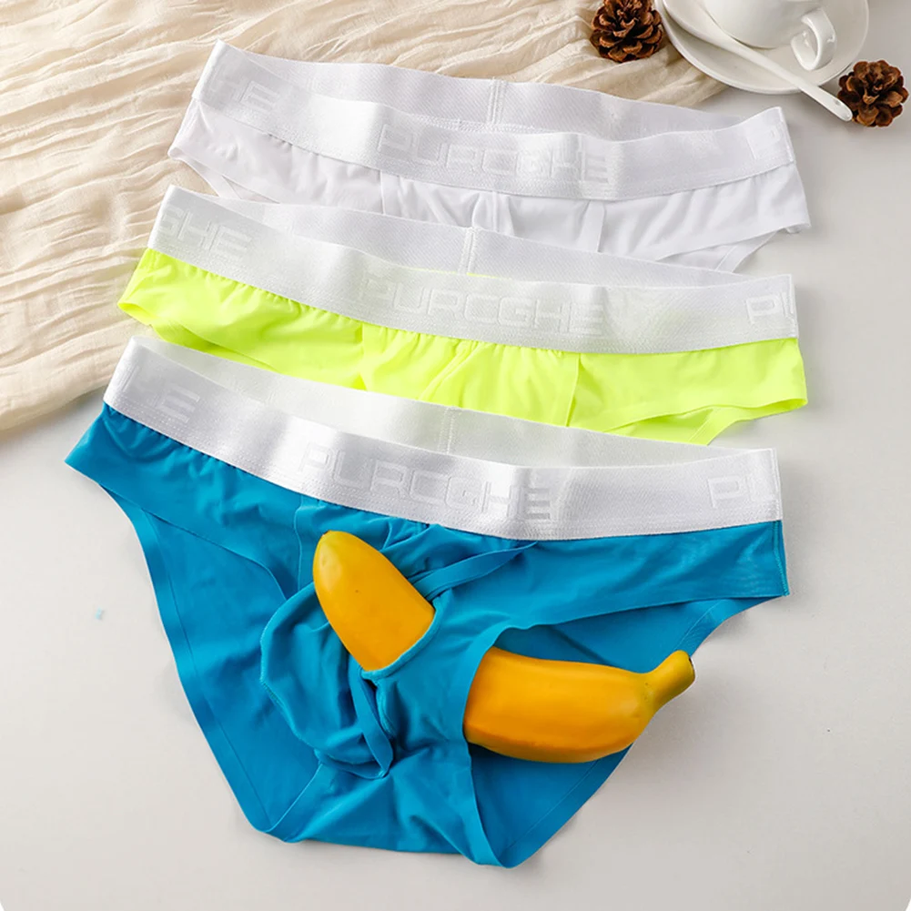 Men Seamless Ice Silk Briefs Ultra-thin Separate Pouch U Pouch Underwear Panties Elastic Comfort Quick Drying Knickers Underpant