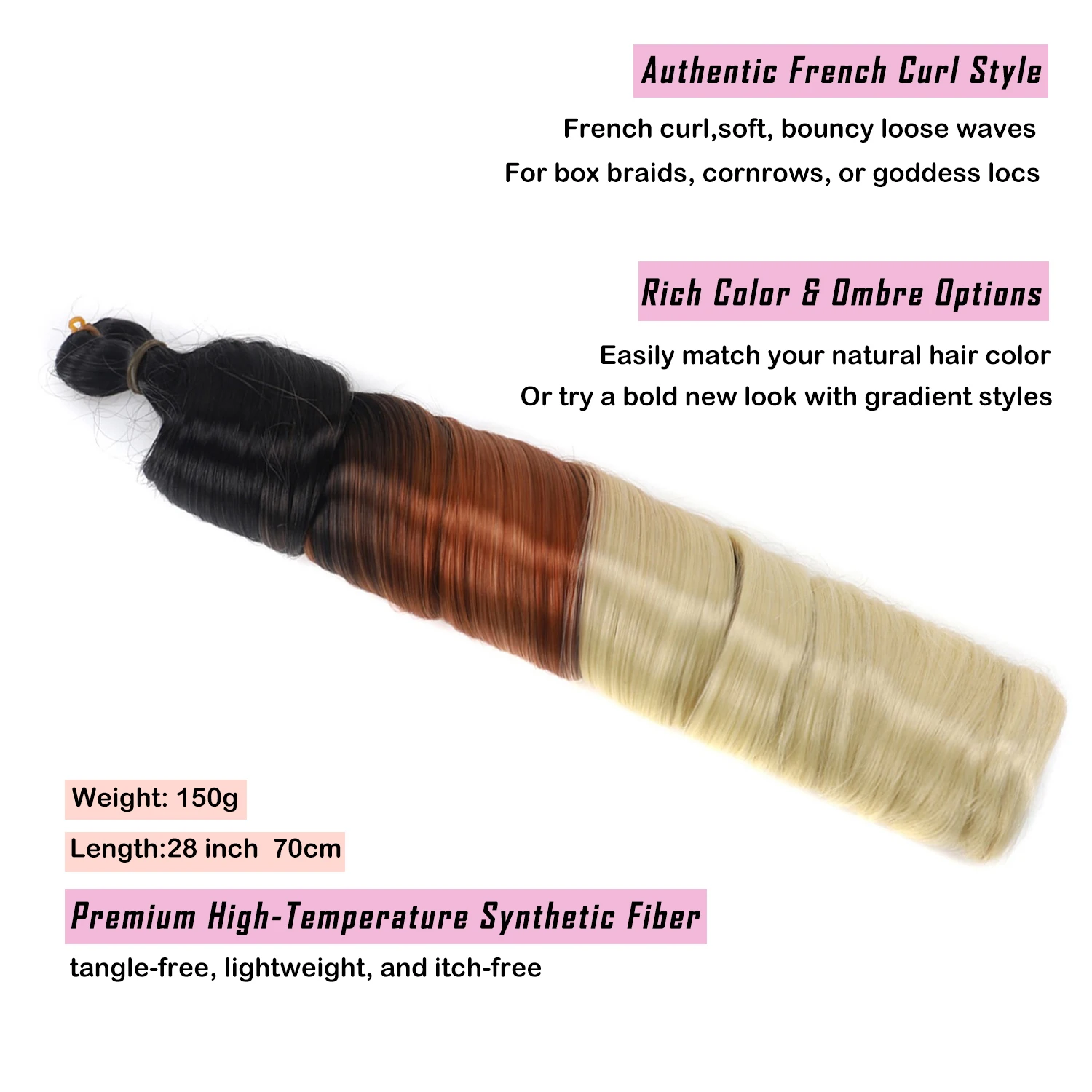 28 Inch French Curly Crochet Hair Pre Stretched Loose Wave Synthetic Braiding Hair Extensions for Women