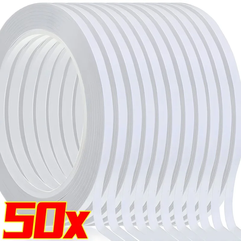 

50/1 рулонов двусторонней ленты, ультратонкие белые прочные липкие ленты, наклейки, супер клейкая лента, полоски для товаров для дома и офиса