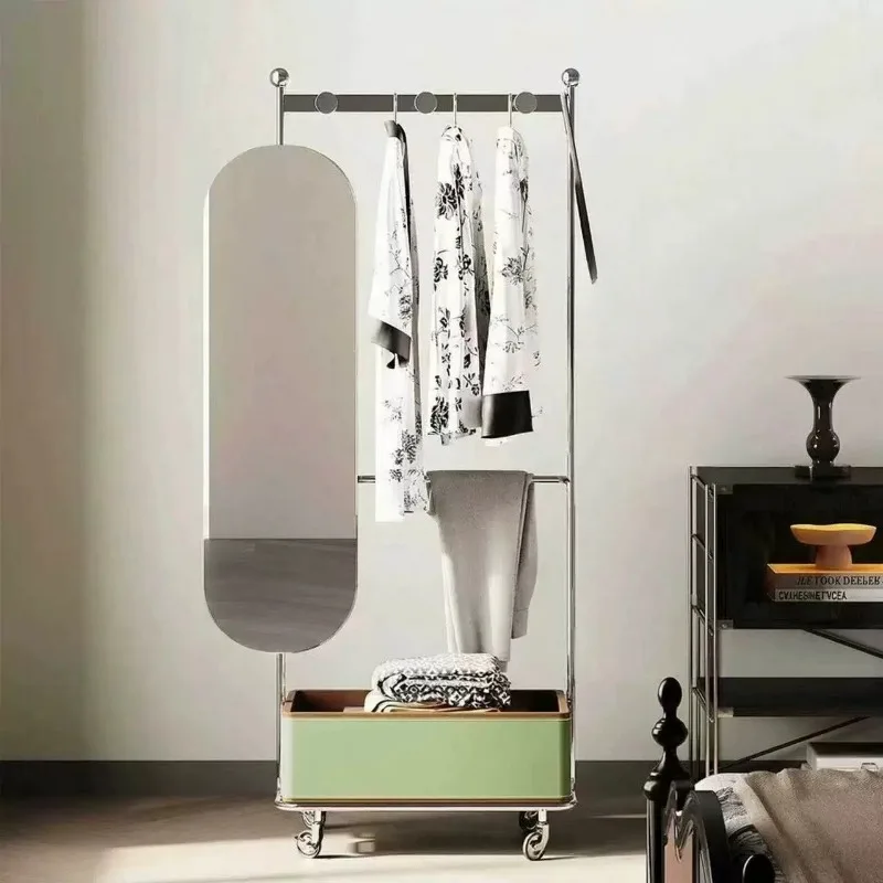 Medieval floor-to-ceiling full-body mirror household movable hanger full-length mirror integrated indoor clothes storage