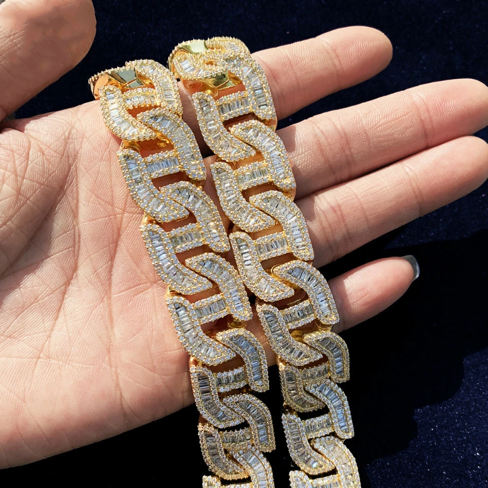 

20mm 5A Zircon Irregular Baguettes Necklace Cuban Chain Iced Out For Men And Women Fashion Hip Hop Jewelry Free Shipping