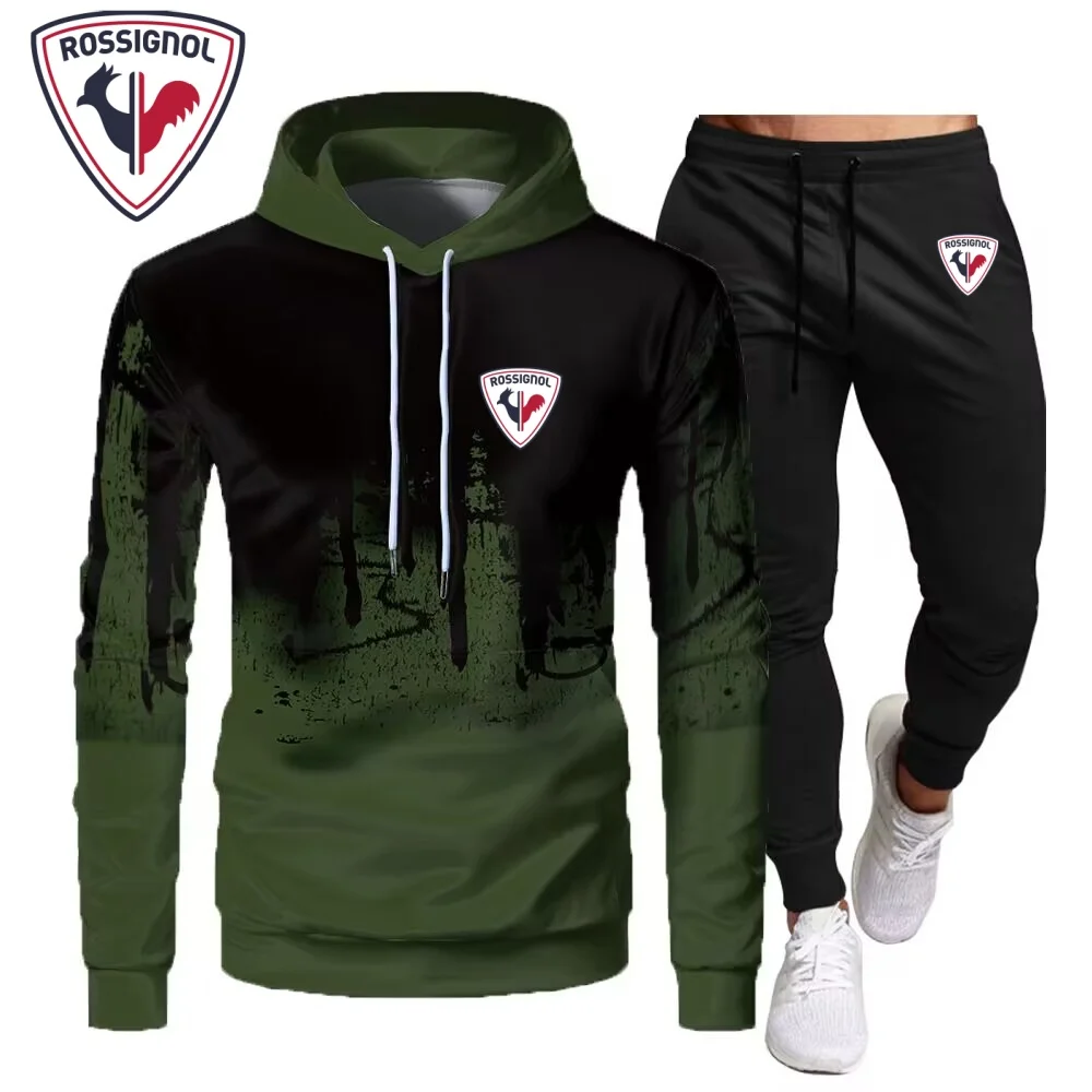 ROSSIGNOL sudaderas con capucha para hombre, ropa deportiva para hombre, ropa deportiva informal para correr, ropa deportiva para correr + pantalones, conjuntos de dos piezas.