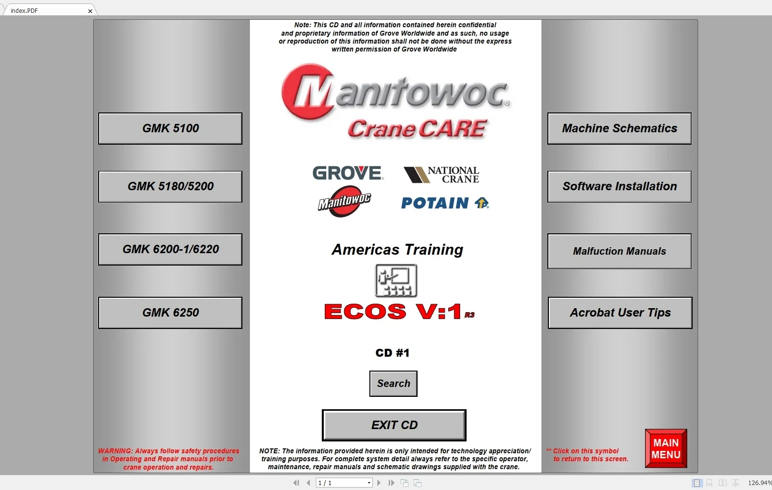 Grove Manitowoc Crane Care Full ECOS V1 V2 V4 Viewer DVD