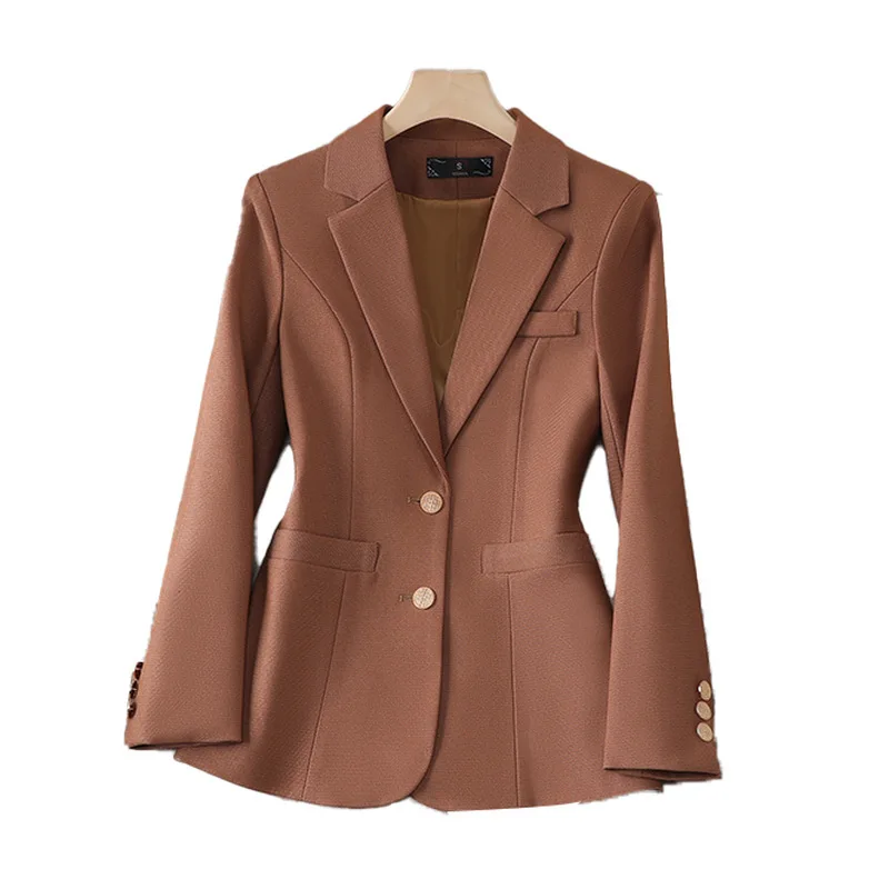 Chaqueta de traje de algodón rosa para mujer, abrigos individuales elegantes y a la moda para oficina, Otoño e Invierno