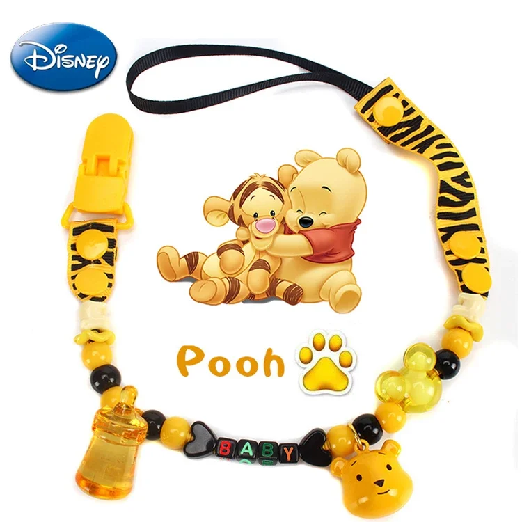 

Disney Pooh Bear Small Bell Pacifier Clip Kawaii Figure Yellow Baby Teether Chain Silicone Anti-drop Anti-lost Holder Molar Toy