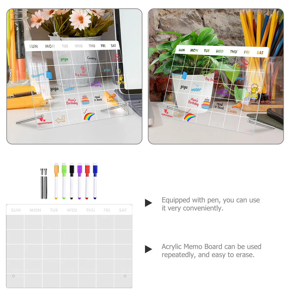 

1 set Acrylic Board Clear Weekly Planner Magnetic Whiteboard Erasable Desktop Memo Board Note Decor Supplies DIY